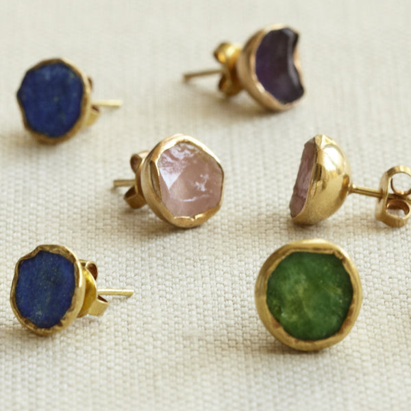 Gold Plate Ruby Studs - Afghanistan