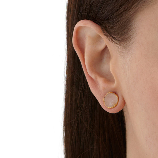 Gold Plate Pink Quartz Studs - Afghanistan