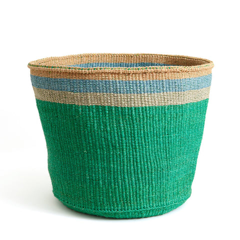 Emerald and Turquoise Striped Basket - Kenya